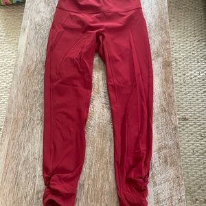 Red Lululemon Leggings with cinched bottom